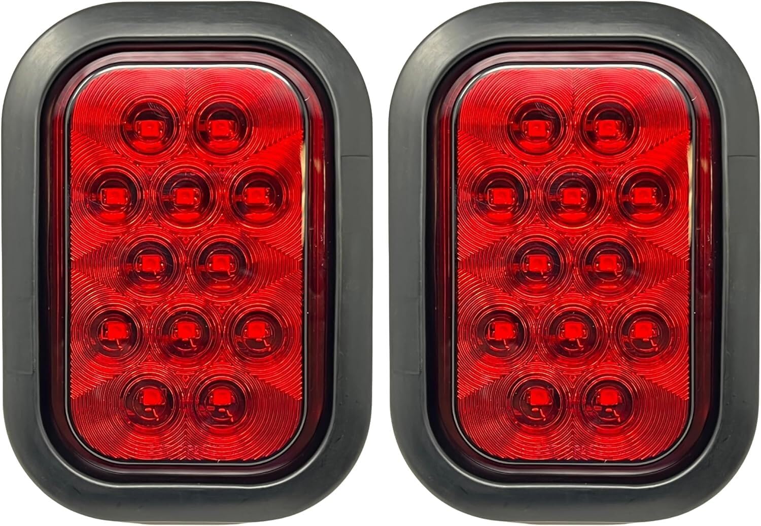 5x3 2x Red Rectangle 12 LED Stop/Turn/Tail/Parking Light Tow Truck Semi Trailer CM Flatbed Reading Postal Hitch Mounted RV Bus Grommet 3 Wire Pigtail Plug Kit 12V IP67 Waterproof