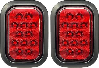 All Star Truck Parts 5x3 2x Red Rectangle 12 LED Stop/Turn/Tail/Parking Light Tow Truck Semi Trailer CM Flatbed Reading Postal Hitch Mounted RV Bus Grommet 3 Wire Pigtail Plug Kit 12V IP67 Waterproof
