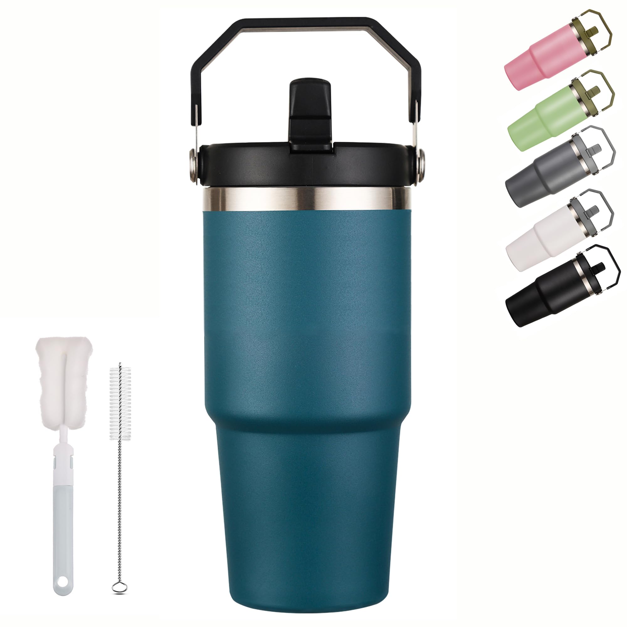 XIXIAMI Travel Mug with Handle 600ml-20oz Insulated Tumbler with Straw & Lid Leakproof Coffee Mug for Hot or Iced Drink