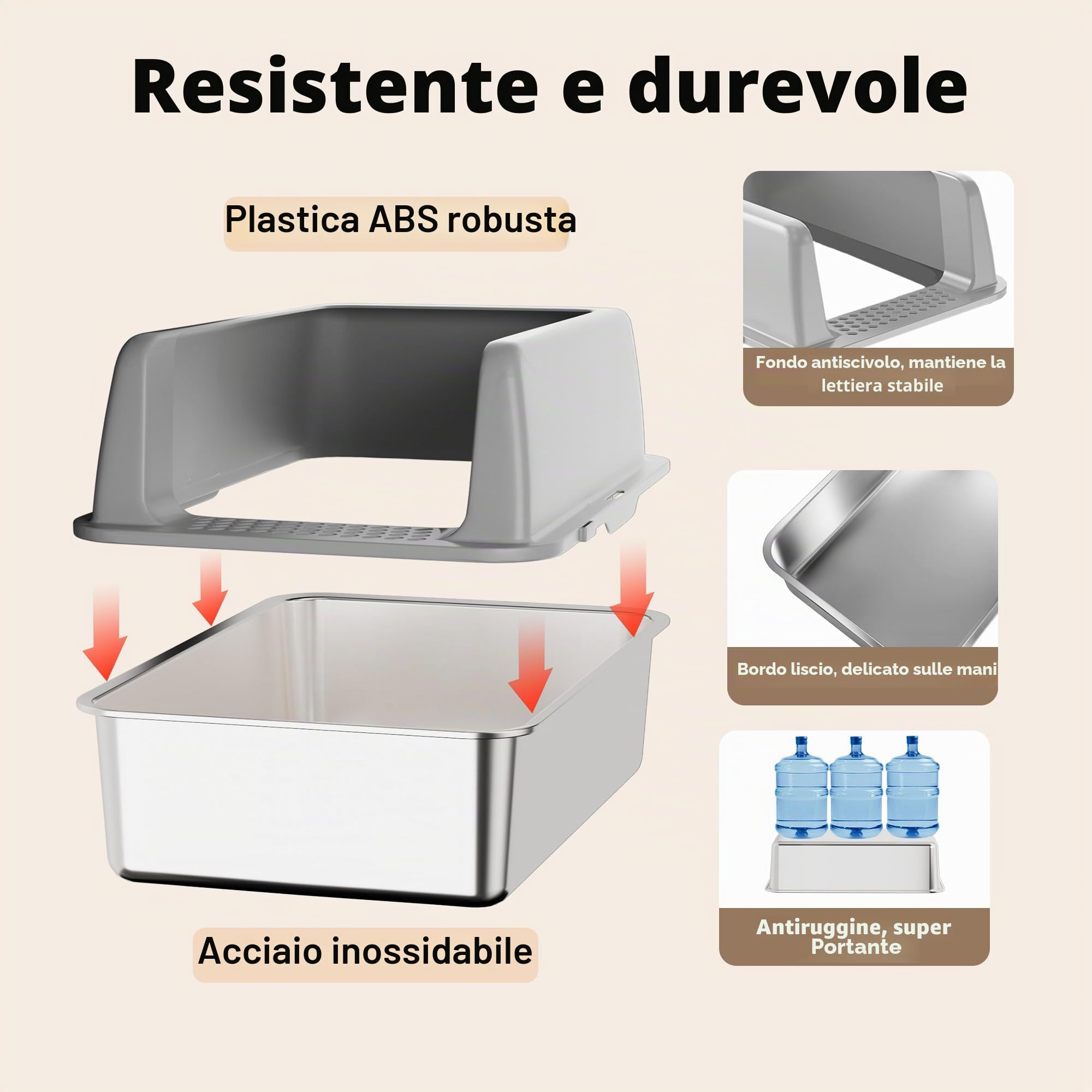 Gimars XL lettiera in acciaio per gatti, ampia vaschetta in acciaio inox da 20L con paletta e tappetino, lettiera in metallo ideale per gatti di taglia media e grande