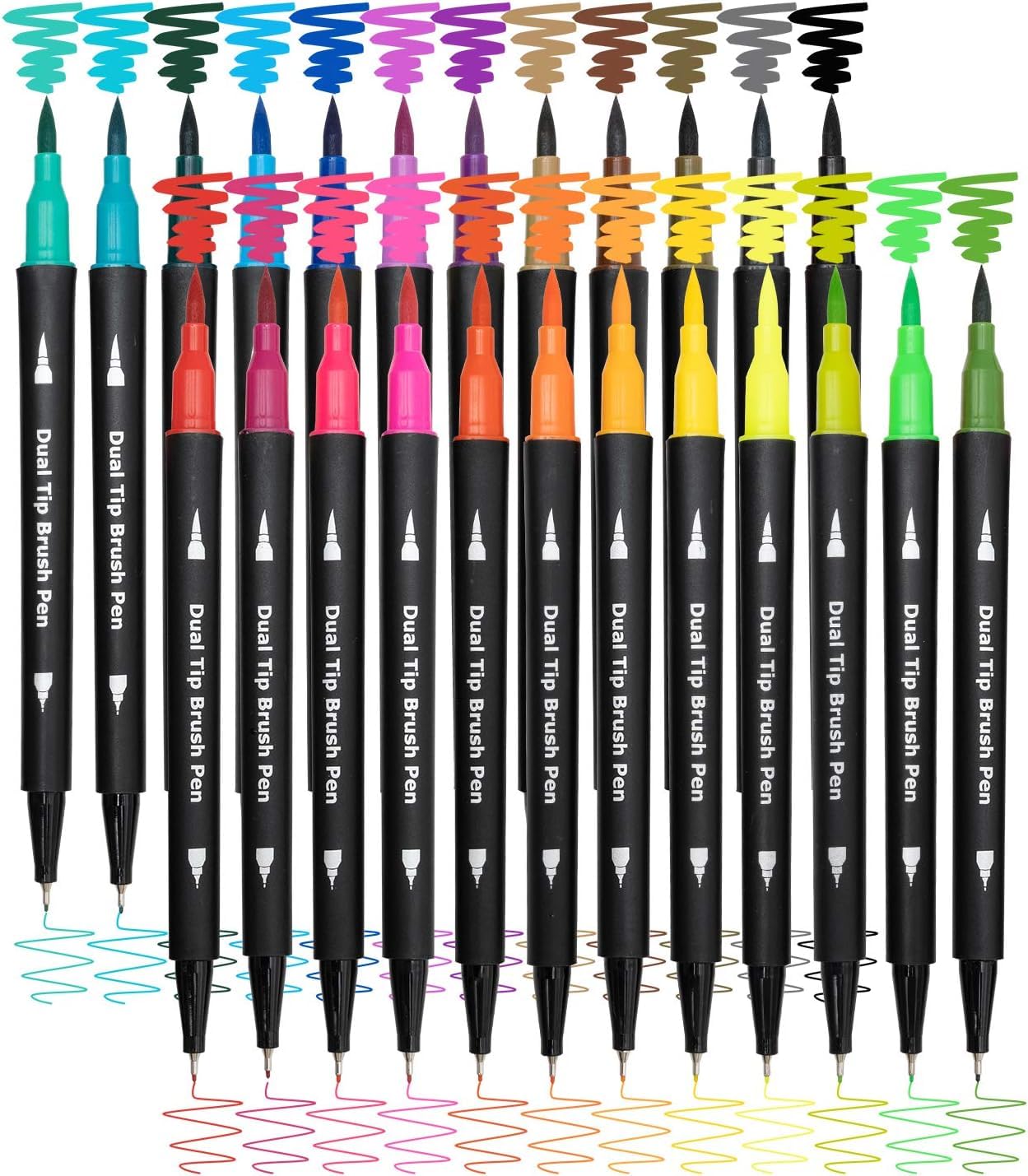 SUPER TOY 24 Shades Dual Tip Brush Marker Pens Set For Coloring Calligraphy Art Work Double Sided Markers For Kids Adult Artist, Journal, Doodling, Writing, Coloring Books