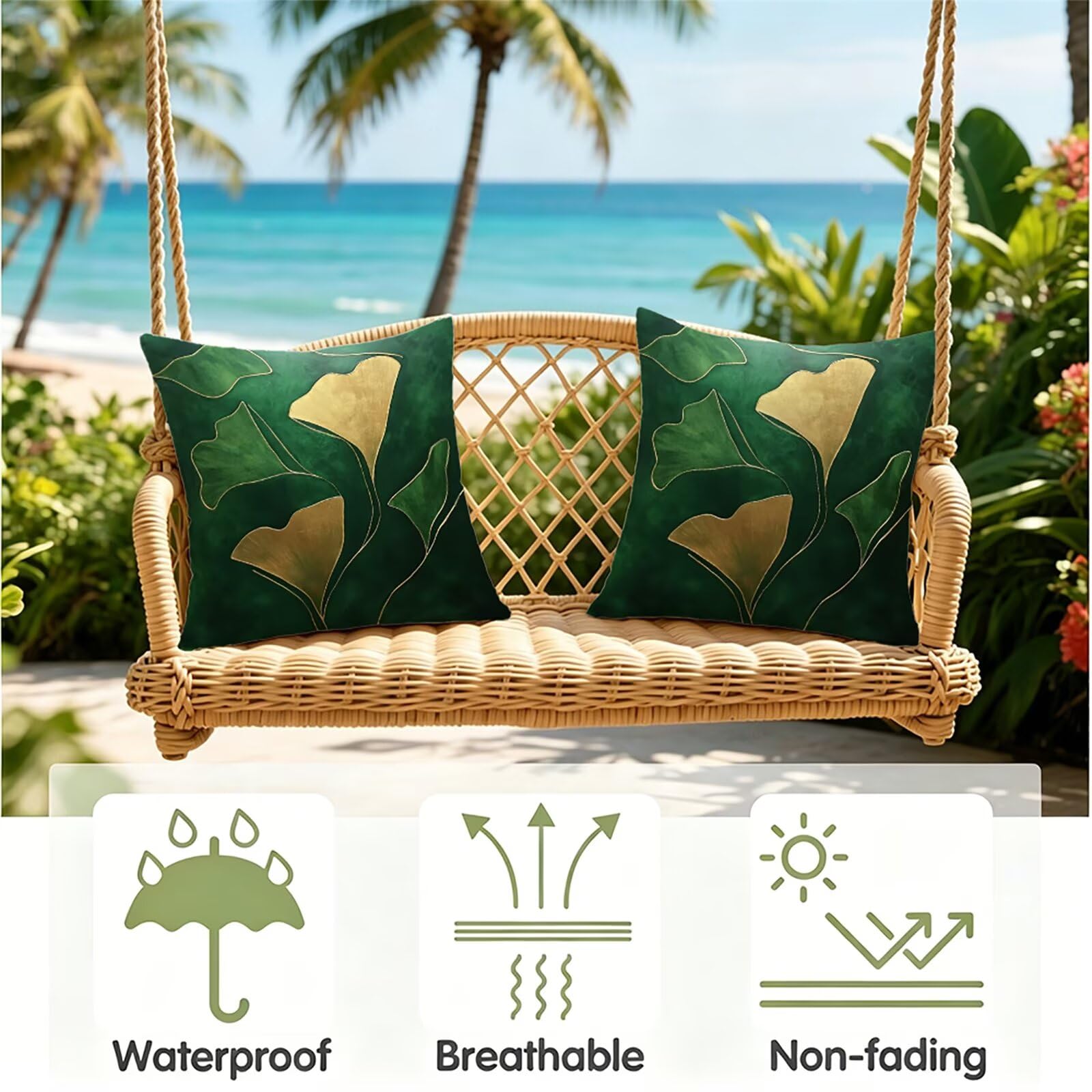 Federe Cuscini Divano 65x65 cm Verde Cuscino Divano Velluto Decorativo Set da 2, con Cerniera Oro Cuscini da Esterno Impermeabili Federa Cuscino per Divani Camera de Letto Soggiorno Auto dj-710