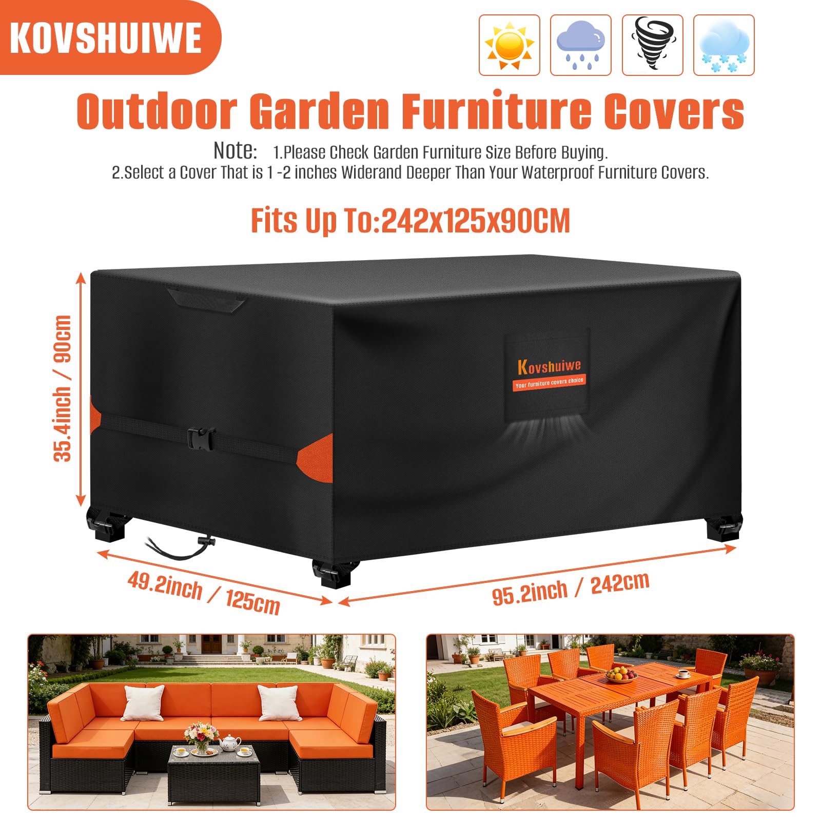 Kovshuiwe Wodoodporny pokrowiec na meble ogrodowe i patio, tkanina Oxford 420D, pokrowiec rattanowy