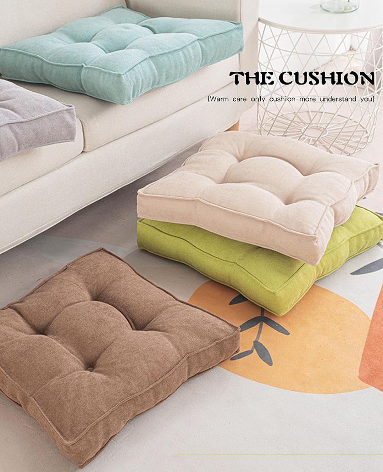 Square Chair Cushions,Thick Plain Seat Cushions Super Soft Tufted Corduroy Indoor Outdoor Floor Pillows for Tatami Meditation Pillows for Fireplace Yoga Living Room (Red,20"x20"x4")