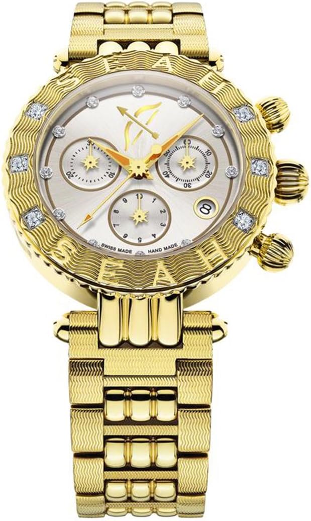 SEAH Galaxy Zodiac Sign Sagittarius Unisex Watch. Limited Edition, 38mm Yellow Gold-Tone Swiss Made Luxury 1/2 Carat Diamond Watch.