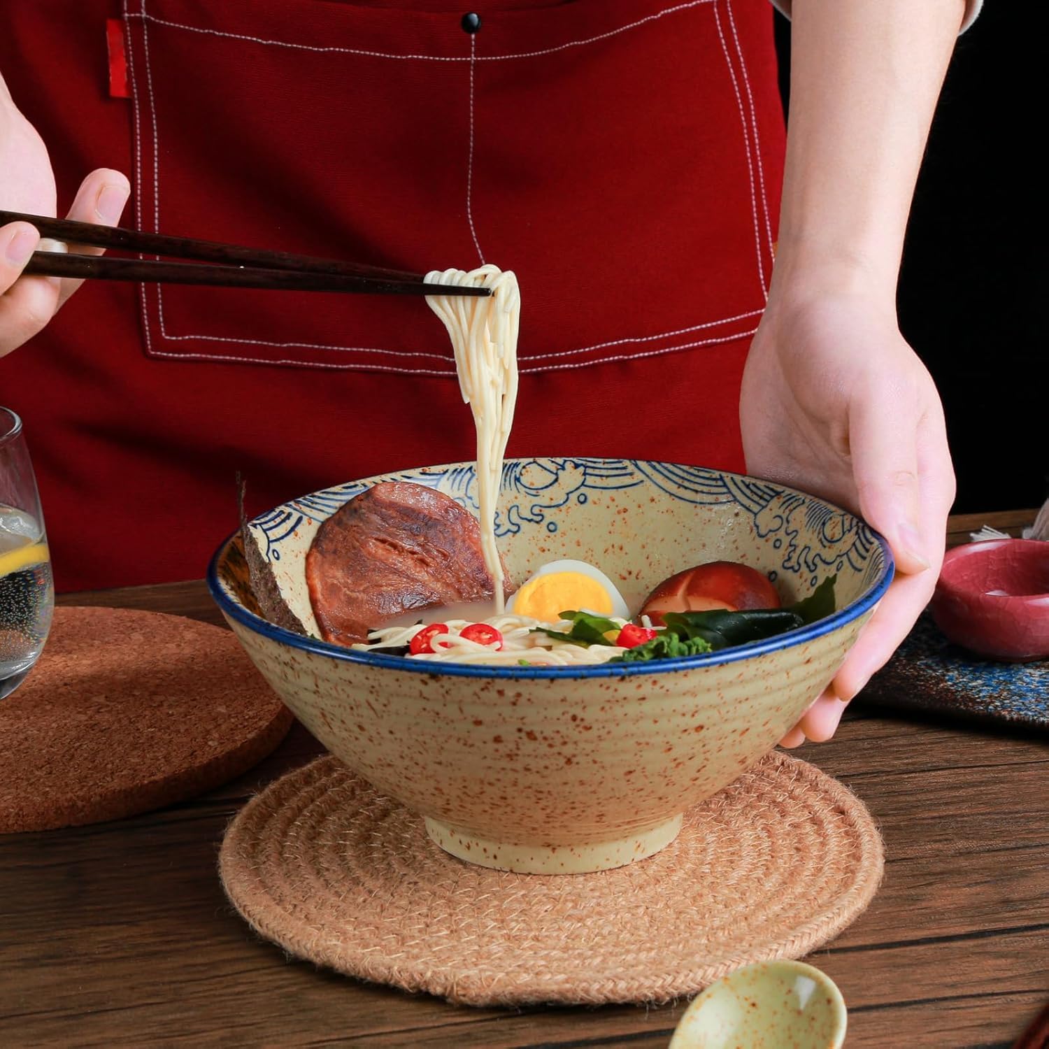 Salatschüssel aus Porzellan, Ramen-Schüssel-Set, Keramik-Nudelschüssel mit Löffeln, 1200-ml-Suppenschüsseln, japanische Ramen-Schüsseln, für Salat, Pho, Pasta, Udon, Fisch