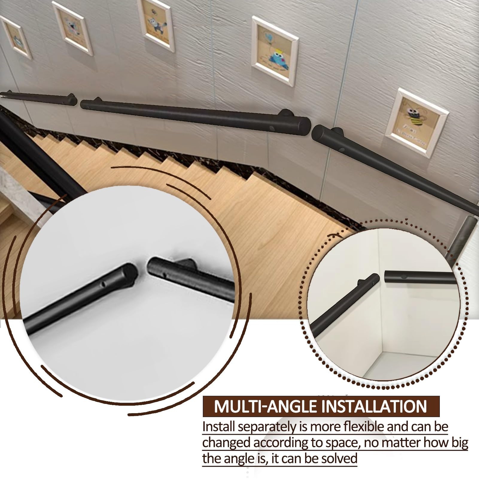 Edelstahl-Treppen-Set, 3,6 m, rutschfester Haltegriff für Treppen, mit Wandhalterungen und Metallschrauben