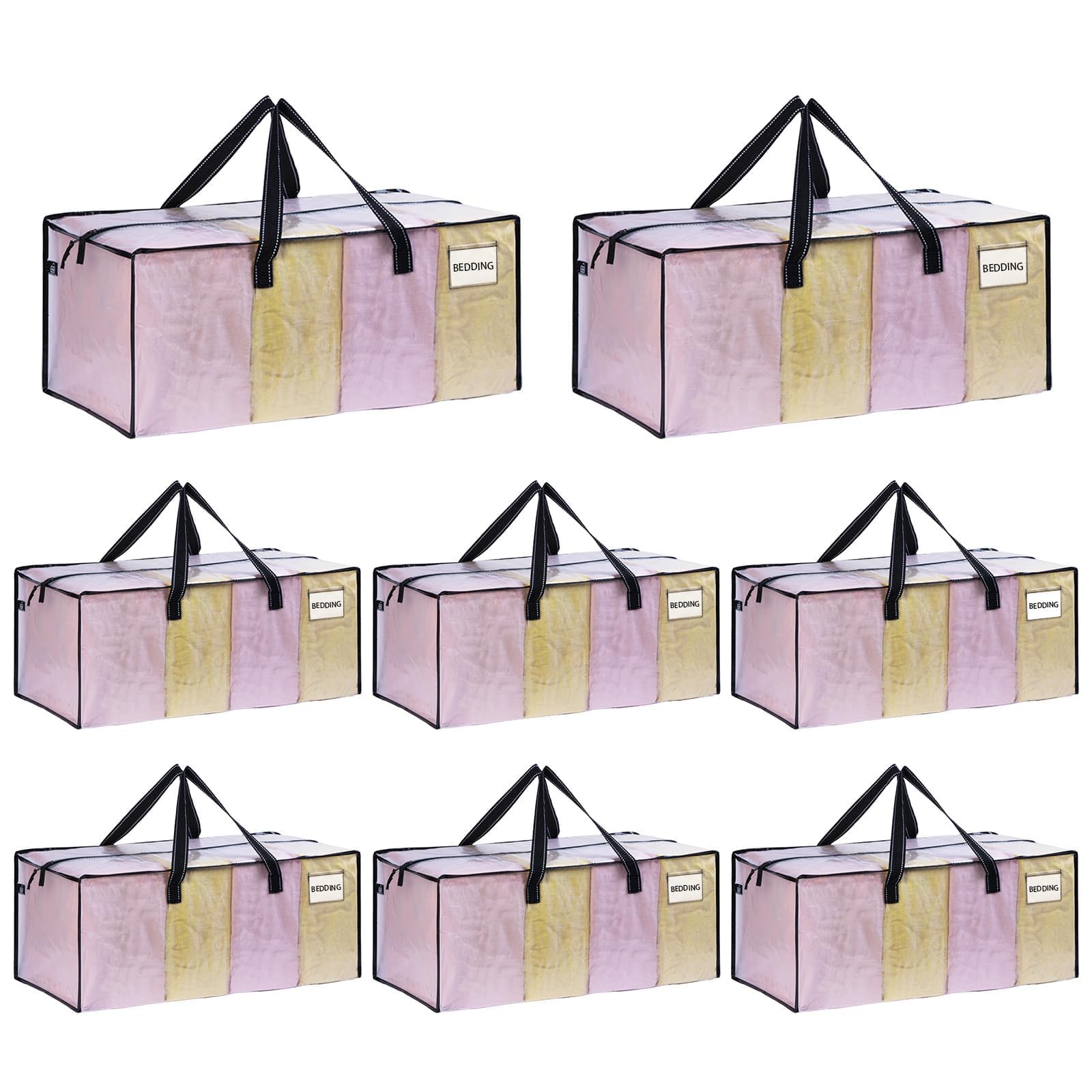 VENO Large Heavy-Duty Moving Bags with Window, Organizer Foldable Storage Box, College Dorm Clothes Collapsible Bins, Reusable Packing Supplies Under Bed Storage Tote Bag Eco-Friendly (Clear, 8 Pack)