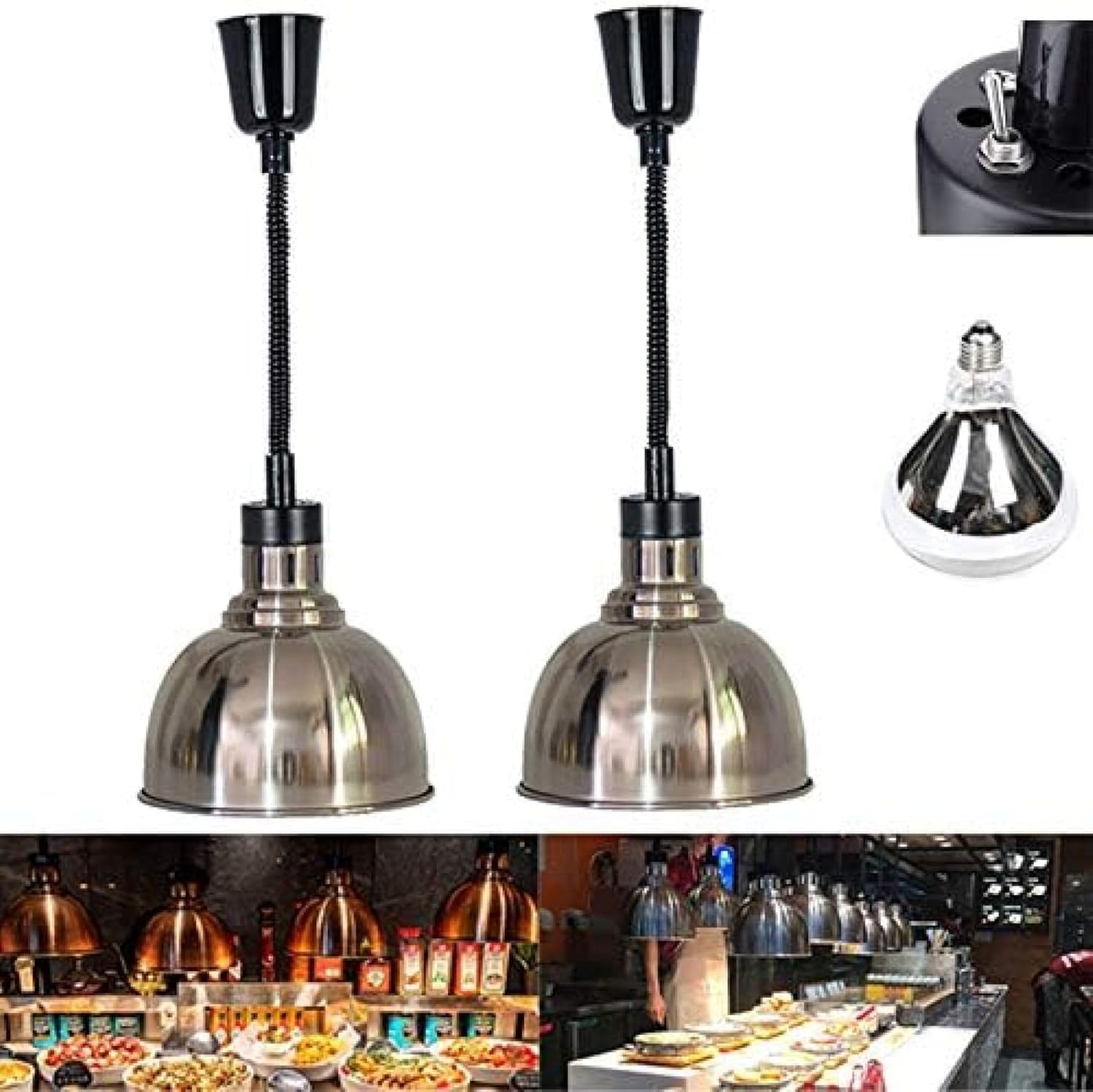 Chowana Lampa Grzewcza Podgrzewacz Do żywności, Wisząca Lampa Grzewcza Do żywności Z żarówkami 250w Komercyjne Wyposażenie Kuchni Hotelowej Zaopatrzenie Restauracji 220v, Gold