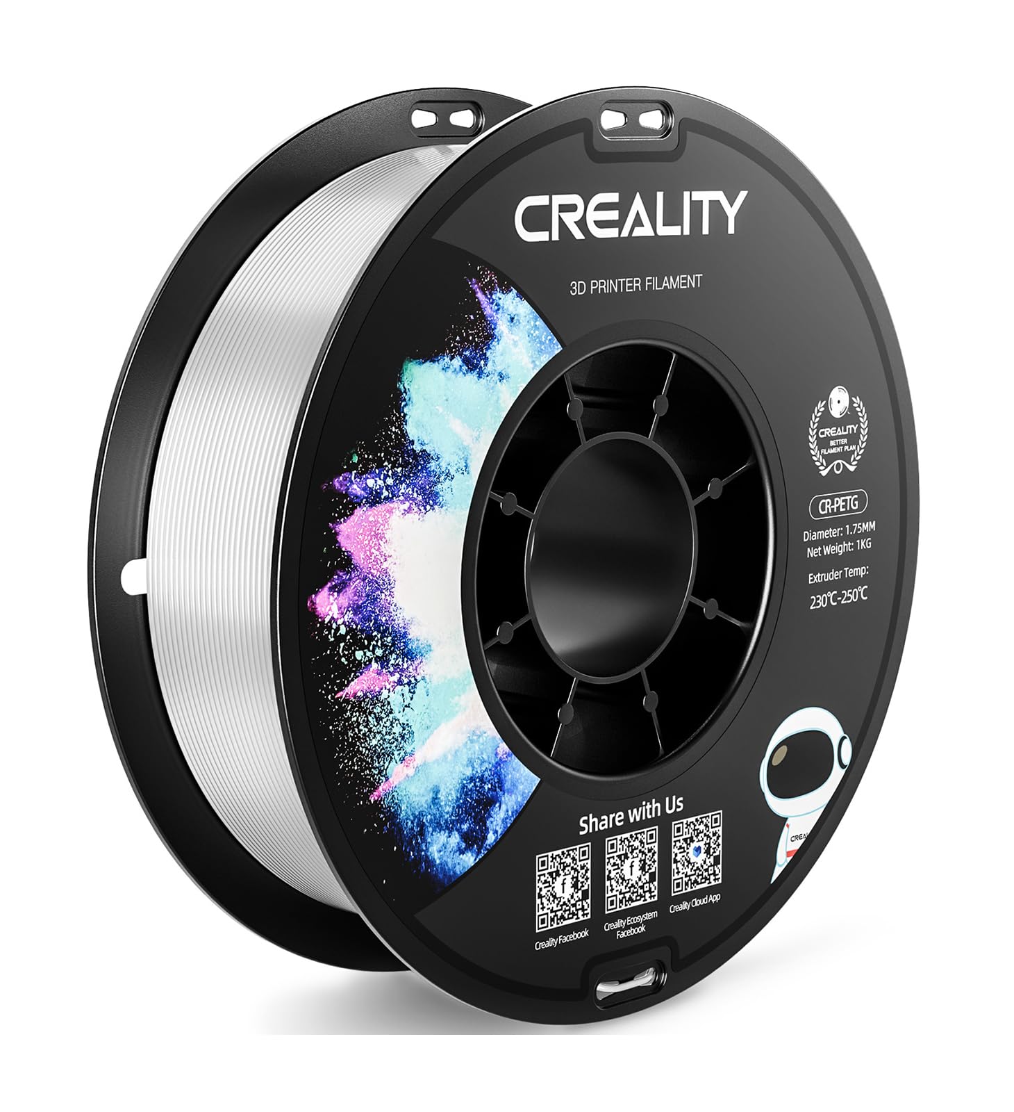 CREALITY PETG Filament 1.75mm 3D Printer Filament, 1kg (2.2lb) Neatly Wound Spool, Dimensional Accuracy ±0.03mm, 2024 Latest Batch, Fit for Ender, Bambu Lab, Anycubic,ELEGOO FDM Printers, White