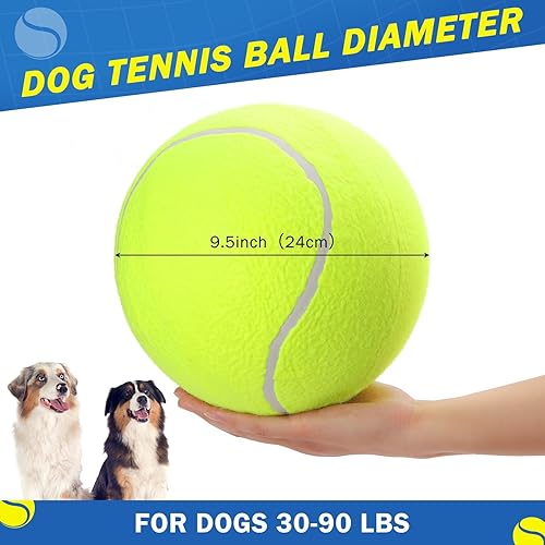 Miniatura 6 de SCENEREAL Pelota de tenis gigante para perros, paquete de 2, pelotas de tenis grandes de 9.5 pulgadas de grosor mejorado para perros, juguetes de