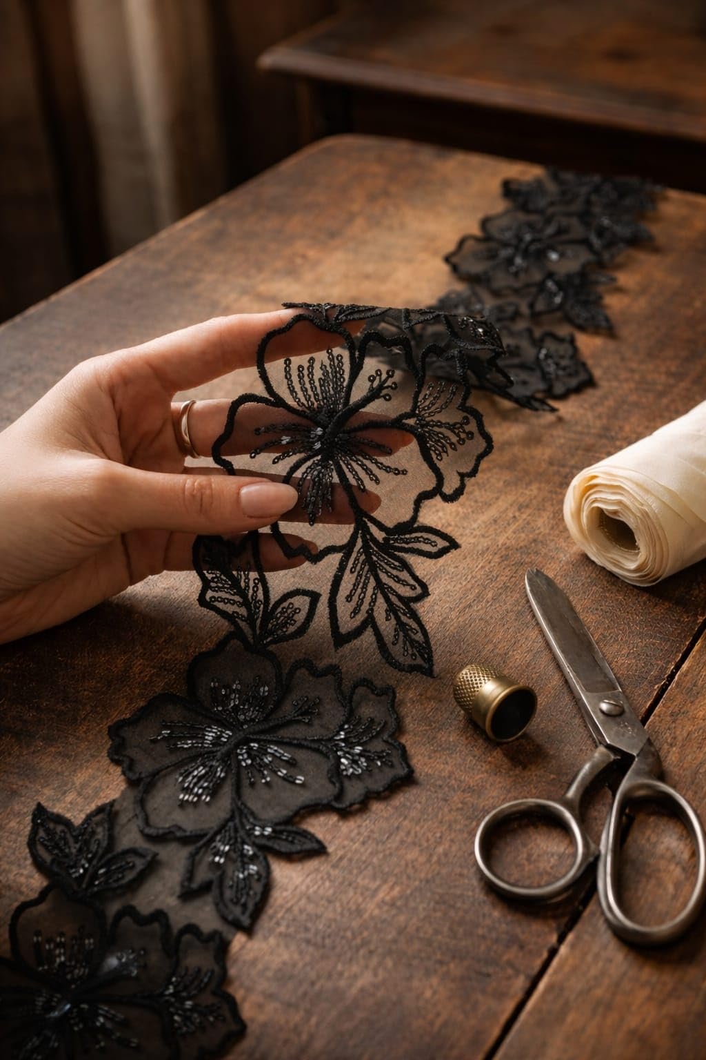 Embroidery 3 Meter Organza Black Color Lace for Suits,Saree,Kurti Also Use for Fashion and DIY,Designer Lace for Suits,Kurti-image-0