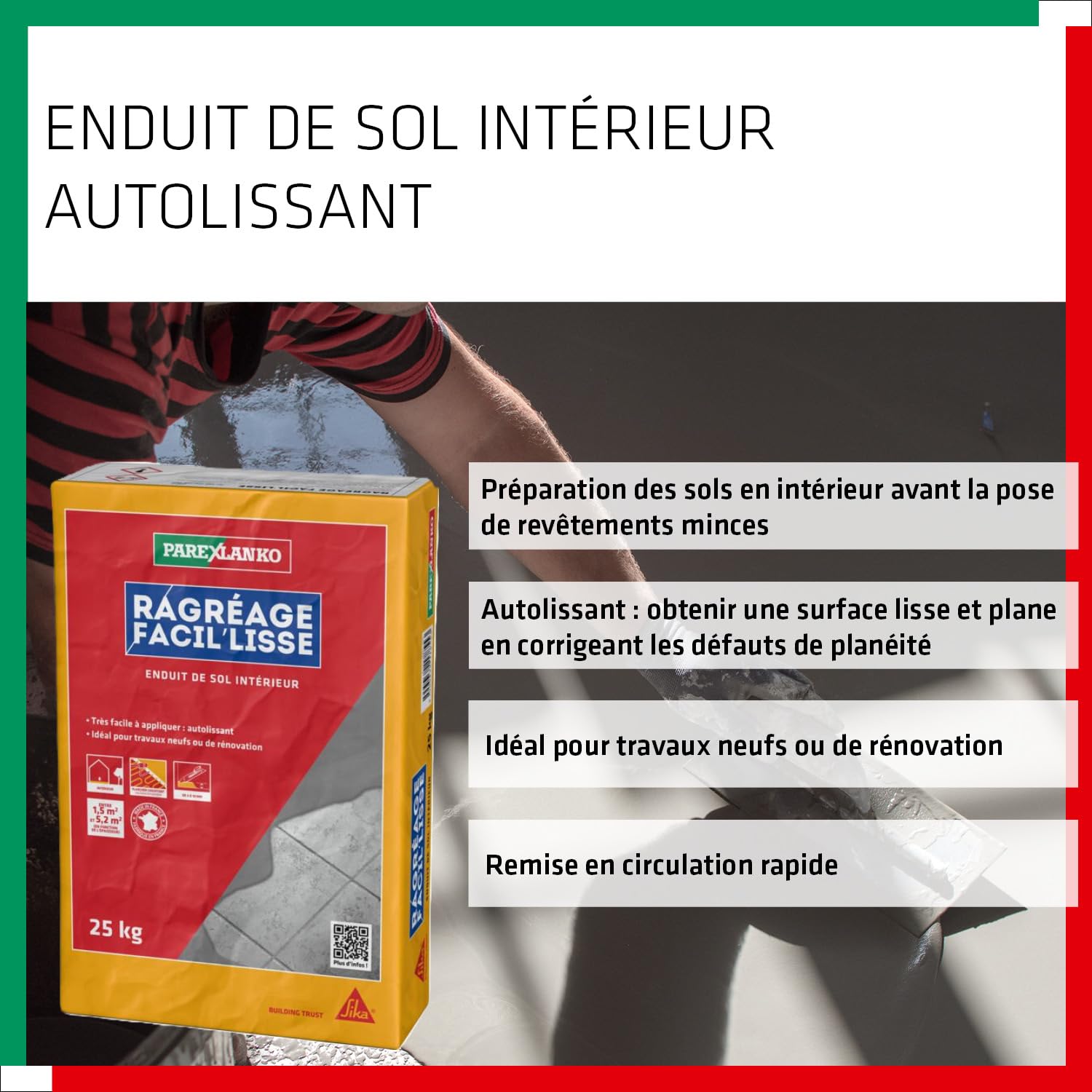 Parexlanko - Mortier de sol - Ragréage Facil'Lisse - Blanc - Préparation des sols en intérieur avant la pose de revêtements minces - Autolissant - 25kg