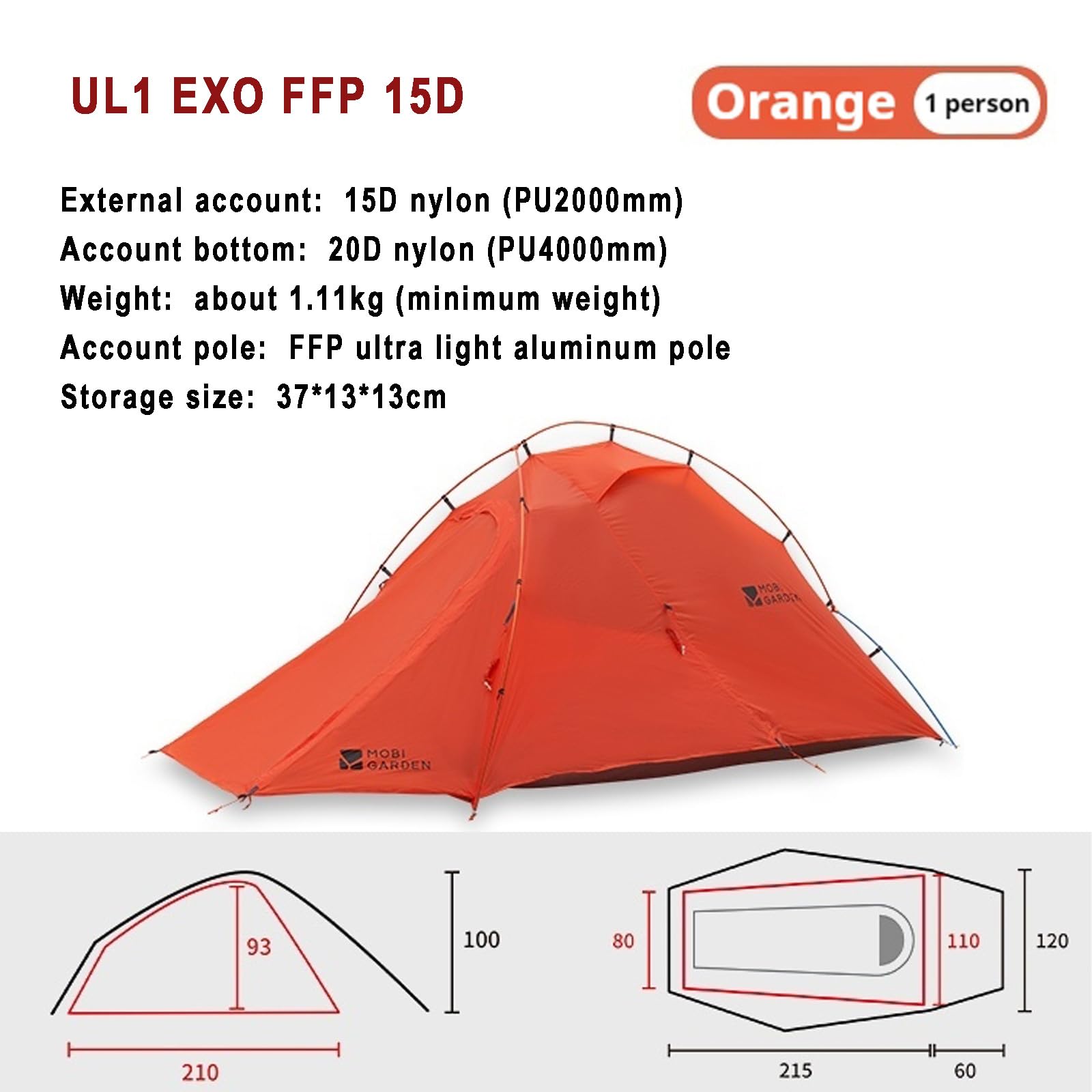 Windhike Tenda da trekking ultraleggera, 1,11 kg, montaggio rapido, disponibile in diverse misure, adatta per neve, campeggio