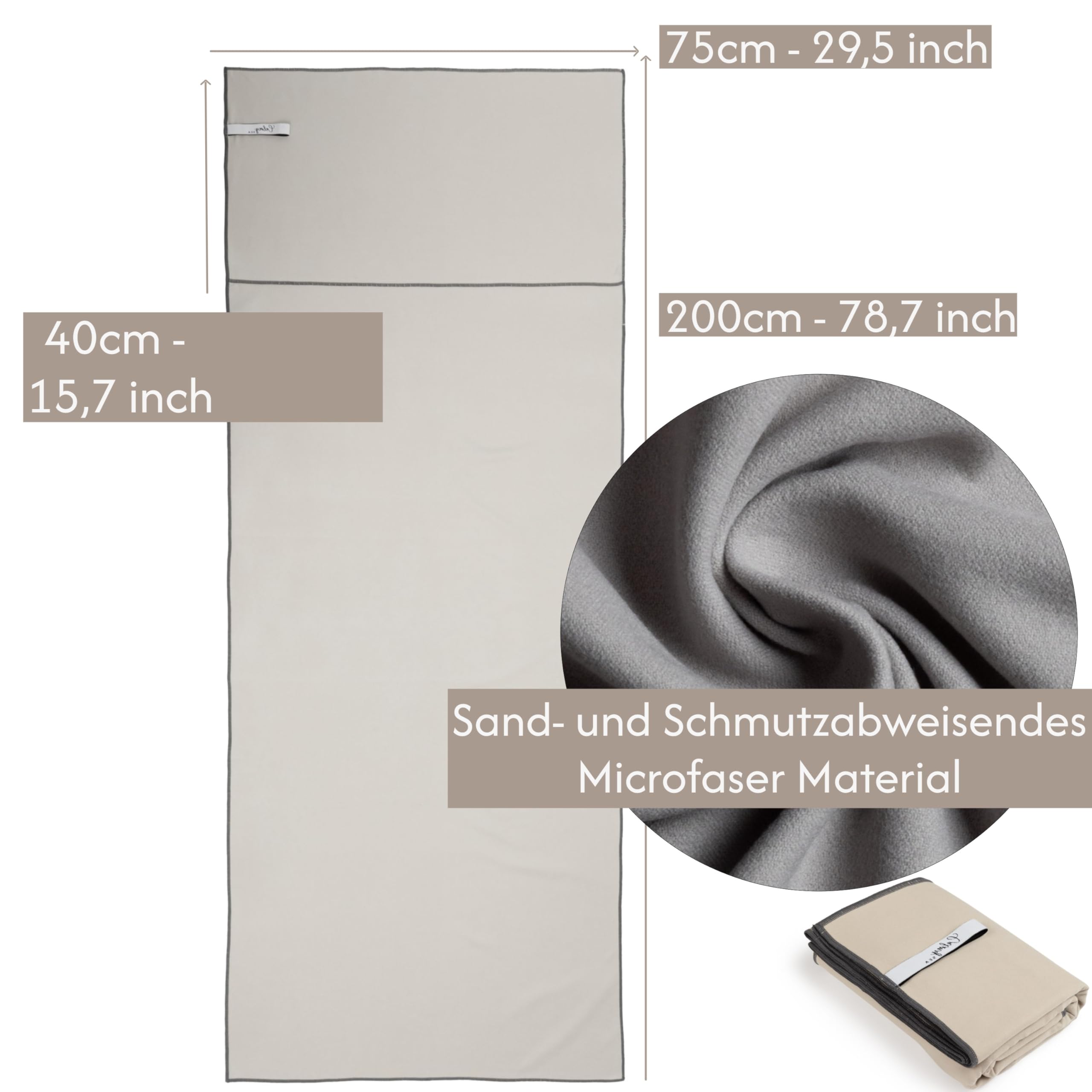 2X Handtuch für Sonnenliege - 200x75cm mit Kapuze Microfaser Light Weight Schonbezug für Gartenliege Handtücher mit Umschlag Liegestuhl Bezug Strandliege (Hellgrau, 2 Stück)