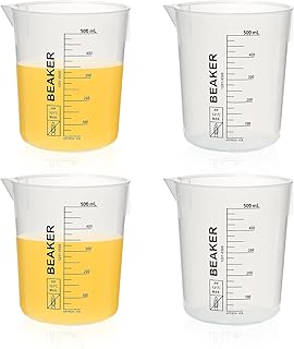 ULAB Scientific Stackable Graduated Plastic Beakers, 4pcs of Vol.500ml(16.9oz), with Easy-to-Read Printings in Black, UBP1025