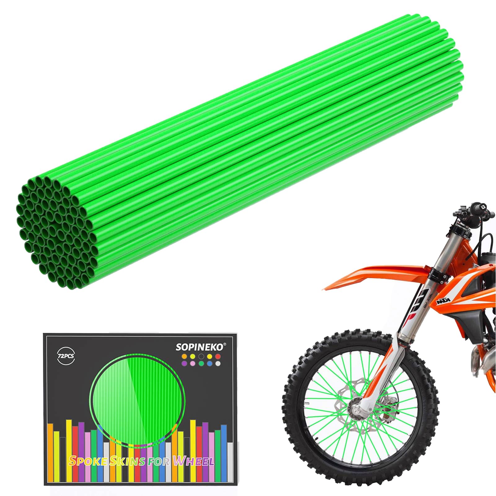 72Pcs Spoke Skins Covers Spoke Wraps Wheel Decoration for Motorcycle Bicycle Dirt Bike Wheelchair(Green)