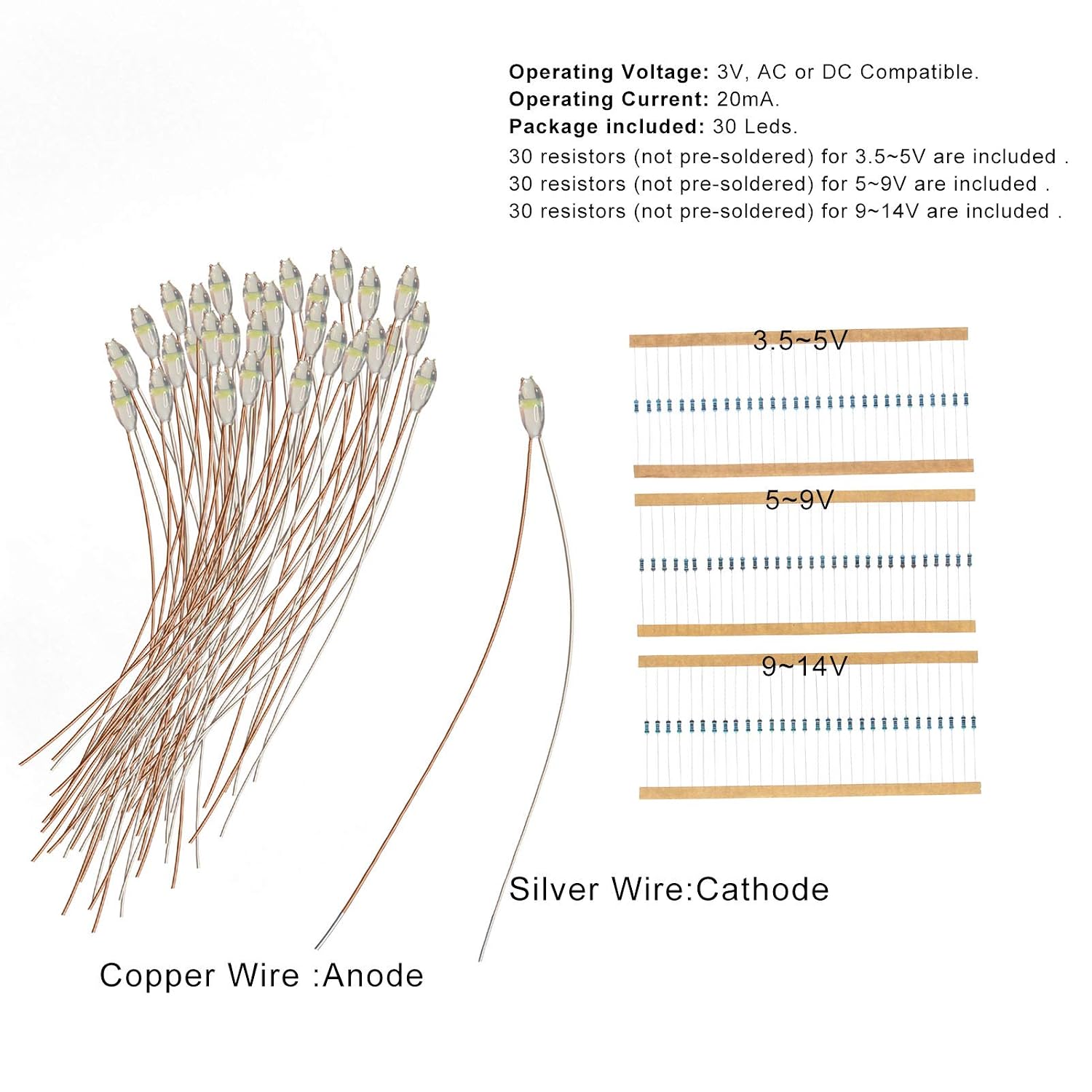 Evemodel 30pcs Pre-Wired Micro Litz Wire White 0603 SMD LED Light 7.8'' Wire Resin Cover Waterproof CD0603W image 5