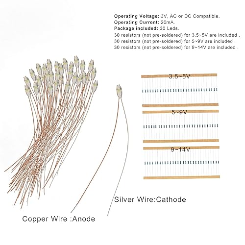 Miniatura 5 de Evemodel 30pcs pre-cableado micro Litz alambre blanco 0603 SMD LED luz 7.8 '' alambre resina cubierta impermeable CD0603W