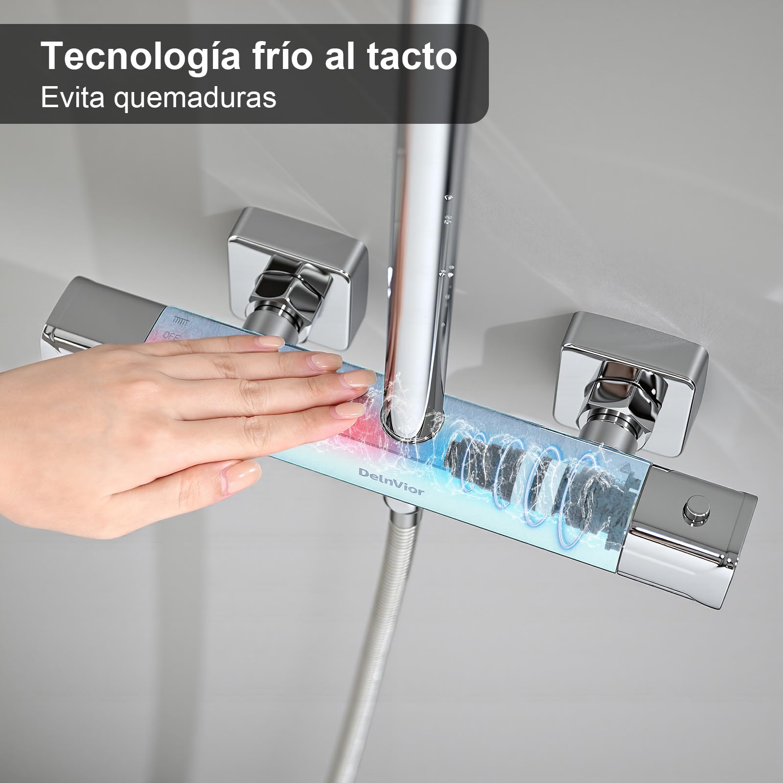 Sistema de ducha con termostato acero inoxidable ducha de lluvia cuadrada 3 tipos de chorro juego completo de ducha altura ajustable con protección antiquemaduras ahorro de agua