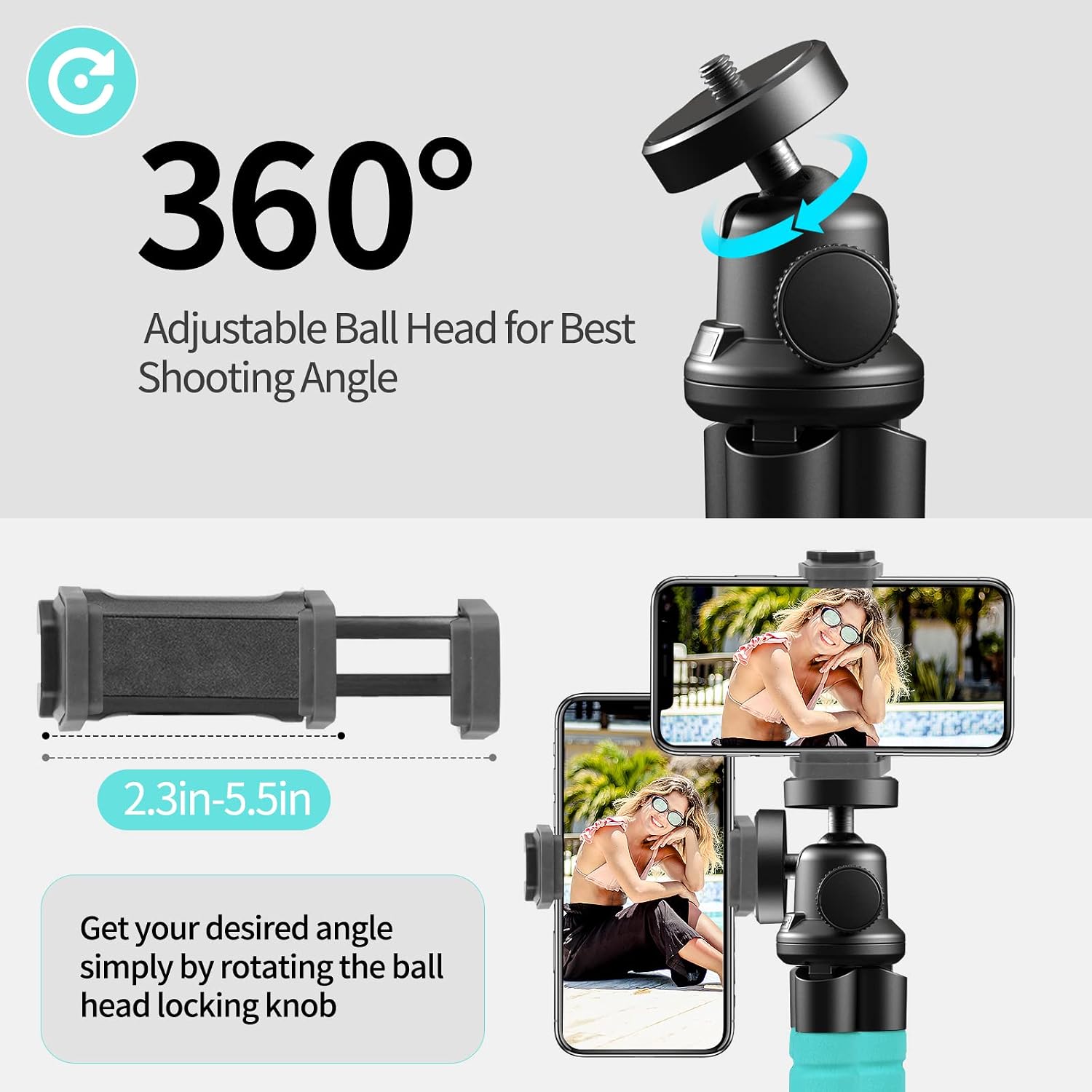 Aureday Phone Tripod, Flexible Tripod for iPhone and Android Cell Phone, Portable Small Tripod with Wireless Remote and Clip for Video Recording/Vlogging/Selfie (Blue)