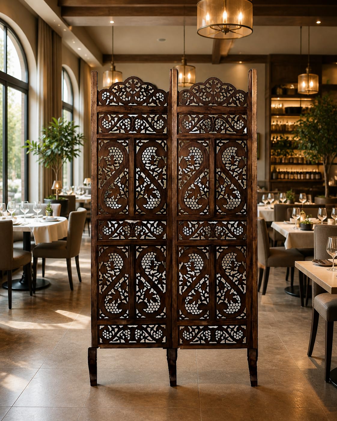 Wooden Room Divider Brown Wall Panel Design 6 Feet 2 Panel Folding Privacy Screen, Partition for Bedroom, Home, Office, Studio & Restaurant (101 W x 1.82H m) (Brown)-image-48