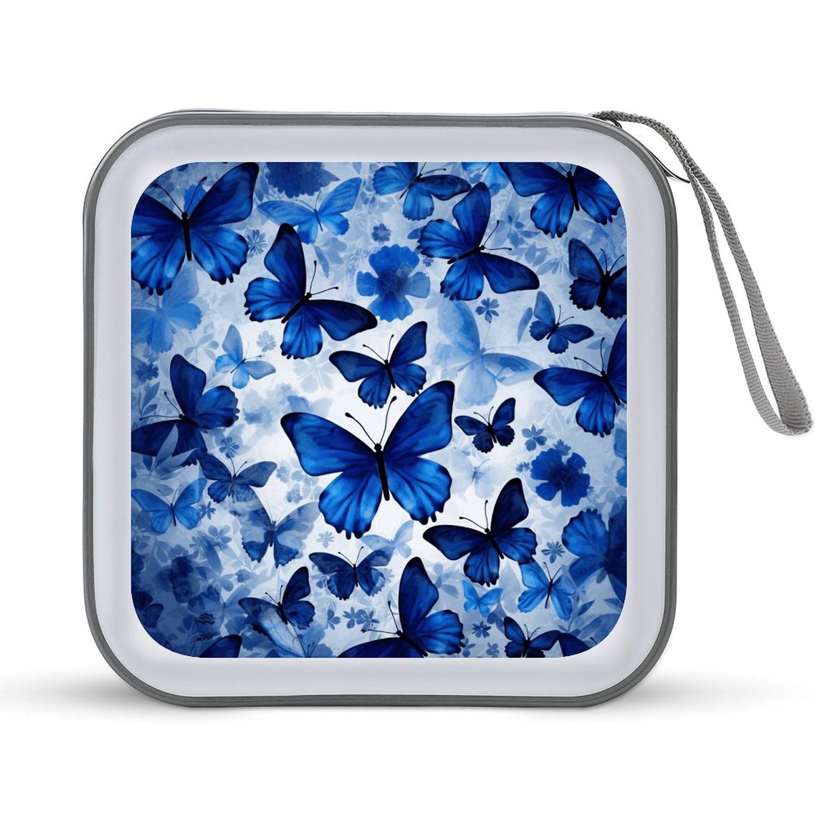 VstaDank Blue Butterflies CD Case DVD Holder Storage Portable Carrying Binder Holder Wallet Large Storage Disc Wallet Bag Hard Plastic DVD Disc Cases Large Media Binder 40 Capacity