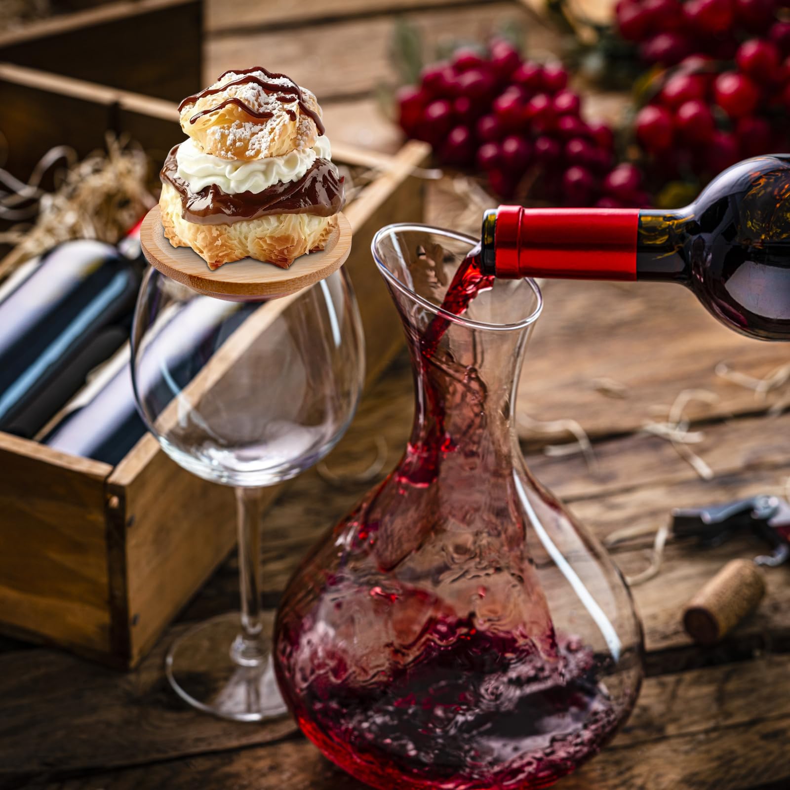 12er Set Holz Weinglas Topper, Charcuterie Brett Topper mit Rotwein Spritzen Schutz, für Desserts, Snacks, Party & Familienessen