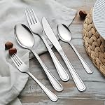 20-Piece Silverware Set, E-far Stainless Steel Modern Flatware Cutlery Set Service for 4, Tableware Includes Dinner Forks/Knives/Spoons, Mirror Polished, Dishwasher Safe