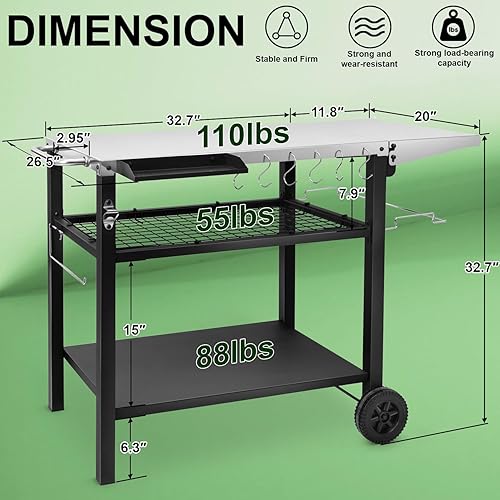 Miniatura 2 de EDOSTORY Mesa para horno de pizza, mesa de parrilla al aire libre, mesa de preparación de alimentos, parrilla de barbacoa, carrito de bar, isla de