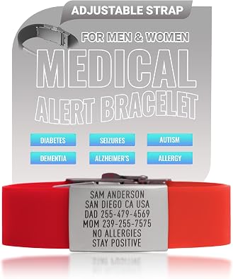 Custom PRO Medical Alert Bracelet Red Silicone ID for Men & Women