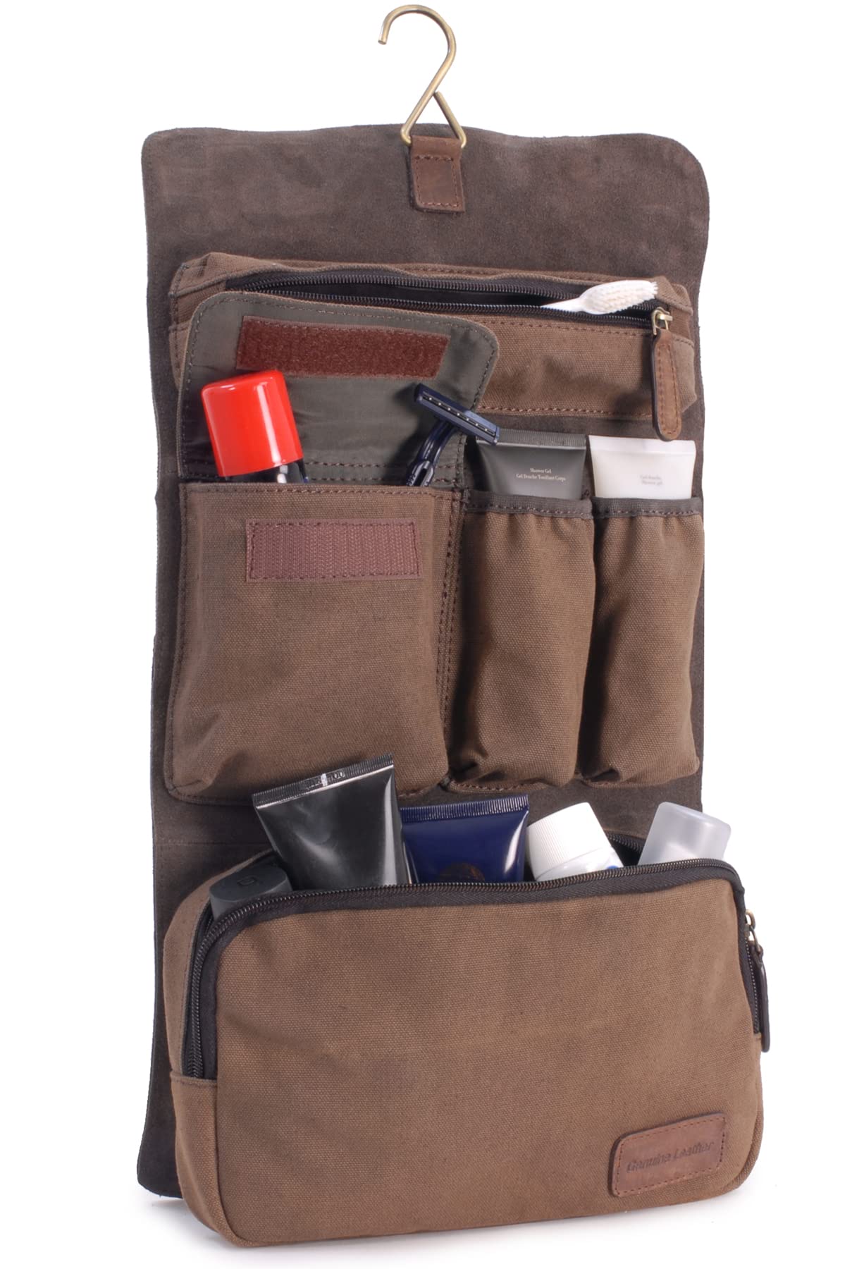 Ashwood - Neceser de Viaje de Piel - Bolso de Aseo Mediano Colgante - Bolso de Baño para Hombre - Neceser con Gancho - 7010 - Marrón Barro