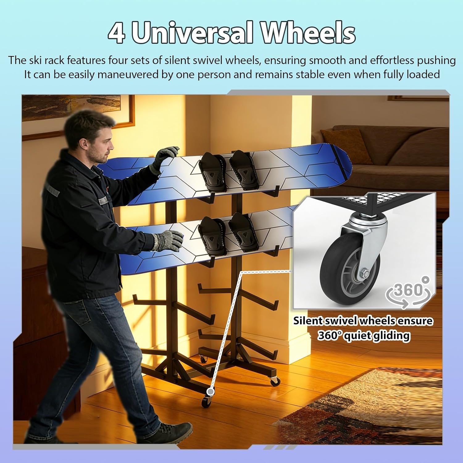 8/10-Layer Snowboard Rack for Garage, Floor Stand Skateboard Storage Holder Large Capacity, Lightweight Free-Standing Ski Organizer(10 Layer)