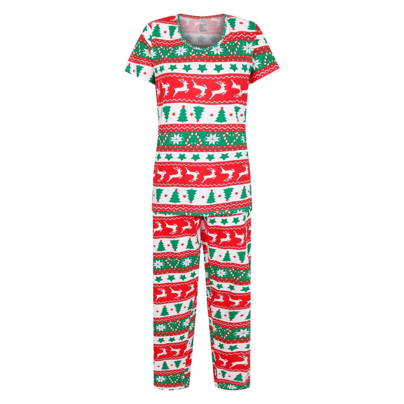 Ex Uk Store Women's Multi - White Green Red Christmas Pyjamas Xmas Festive Pj Sets Uk 8 To 22 Night Sleep Lounge Wear (Multi - 8/10)