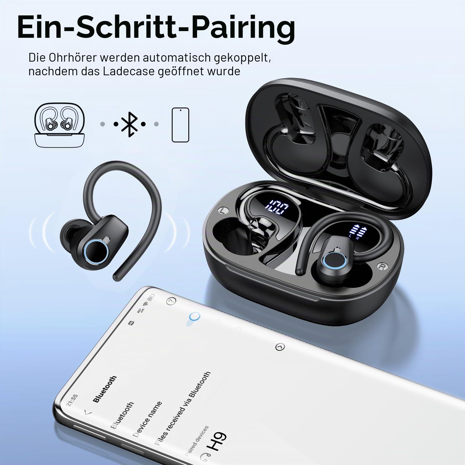 Bluetooth Kopfhörer Sport, 2026 Kopfhörer Kabellos Bluetooth 5.3 In Ear Kopfhörer mit 6 ENC Noise Cancelling Mics, 50Std Stereo Ohrhörer mit LED Anzeige USB-C, IP7 Wasserdicht Earbuds für Joggen Gym