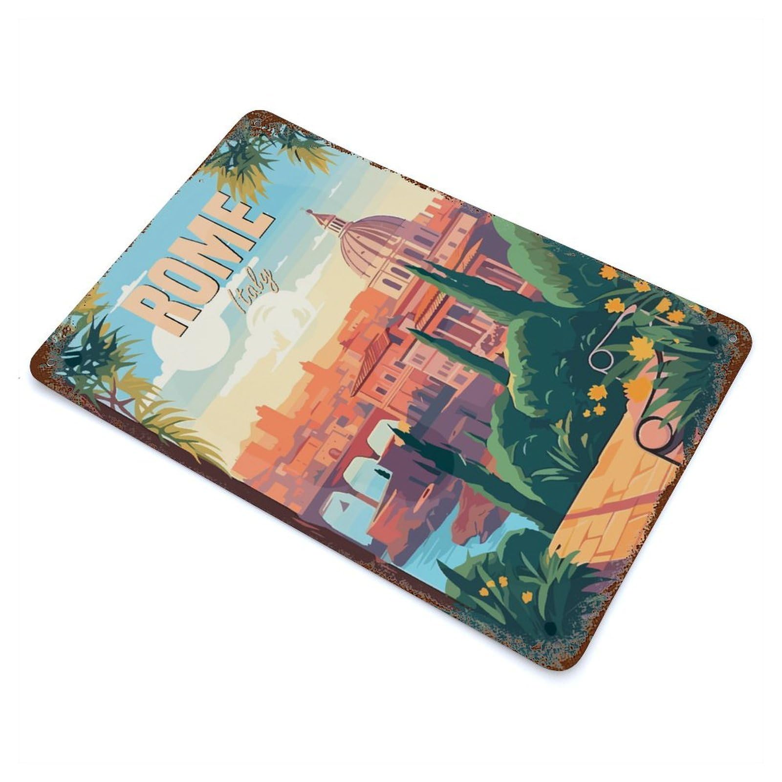 Decorative Tin Sign Rome Italy 11.8"x7.9", Vintage Wall Decor for Pub, Kitchen And Man Cave Decor