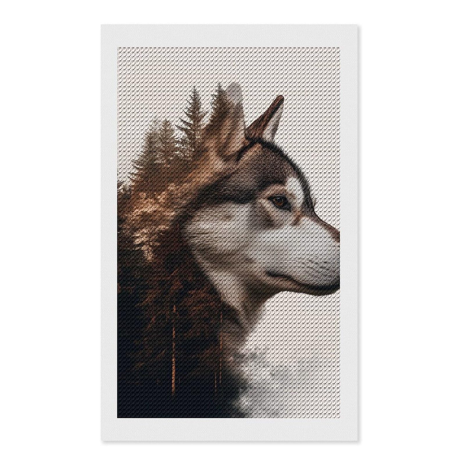 Junmoney Wolf in The Woods Diamond Painting Set 12"x20", Full Kit Included, Sparkling Round Gems, Farmhouse Decor, Festive Craft Gift