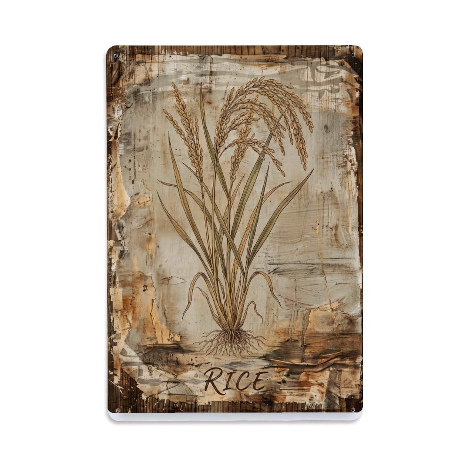 Rice Botanical Vintage Metal Tin Sign Plaque Wall Decor for Cafe, Club, Garden Metal Poster 8x12Inch