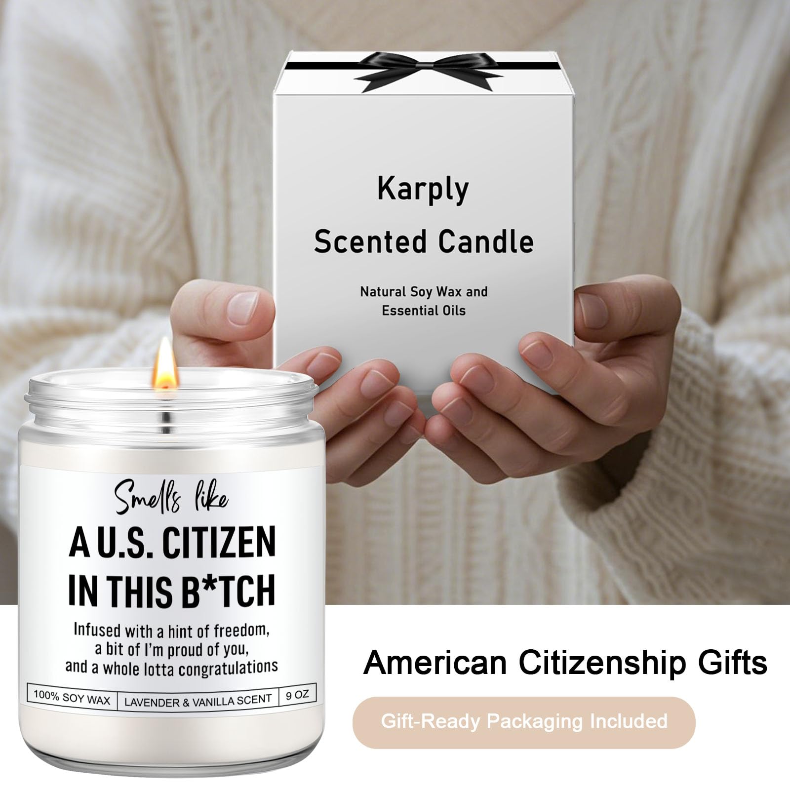 Scented Candle, US Citizenship Gifts, New American Citizen Gifts, Proud to Be an American, Citizenship Party Decorations, Congratulations Presents for New Citizens