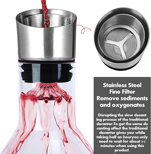 Miniatura 3 de Decantador de vino, aireador de vino de 60 onzas con filtro de acero inoxidable integrado, 100% soplado a mano sin plomo, decantadores y jarras de