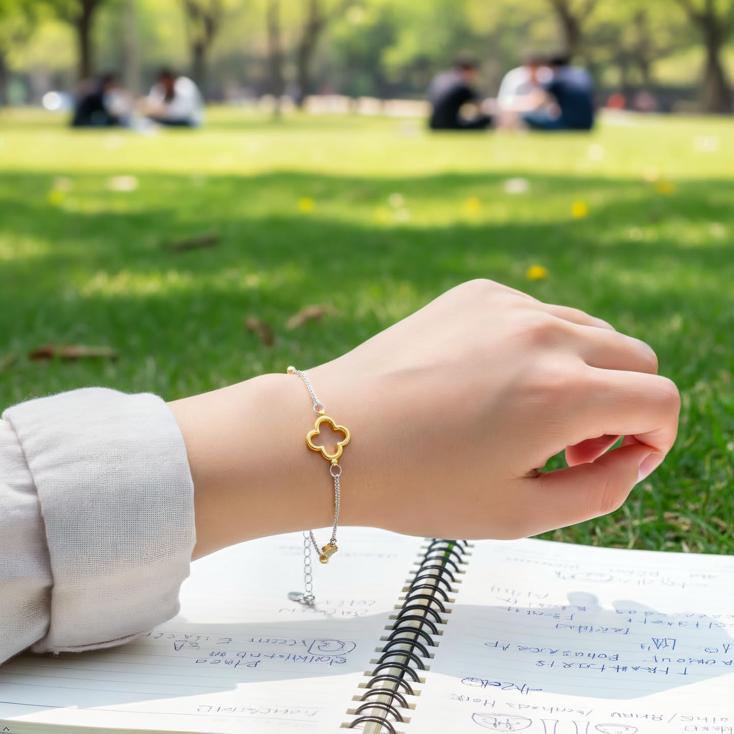 Gold Clover Bracelet for Women, Sterling Silver White Gold Plated, Four Leaf Clover Lucky Charm, Cute Unique Jewelry Gifts - Image 8