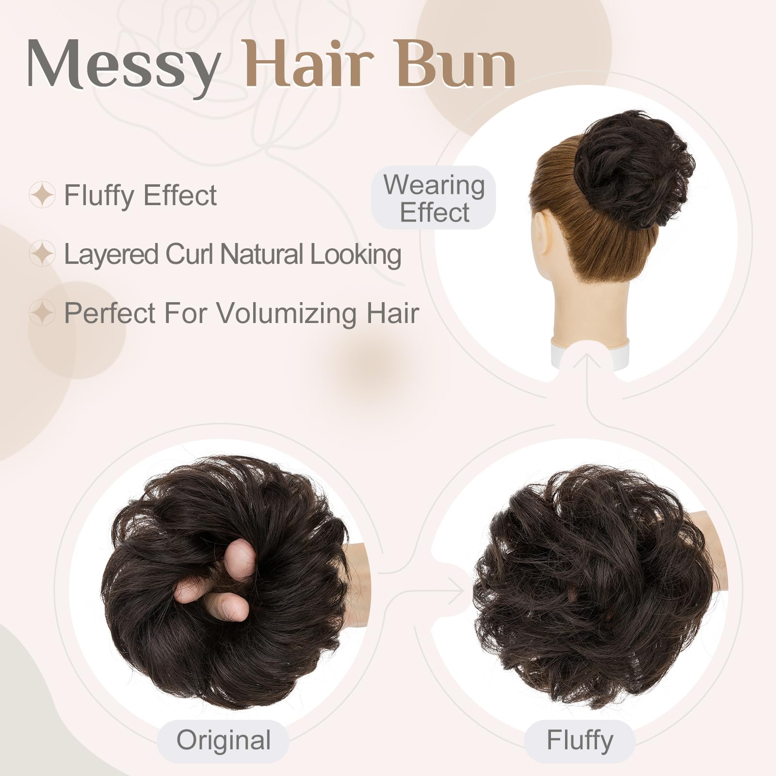 Elailite Messy Bun Hair Piece For Women Real Hair Human Hair Hair Covered Scrunchies Donuts Updo Chignon - #1B Natural Black - Image 4