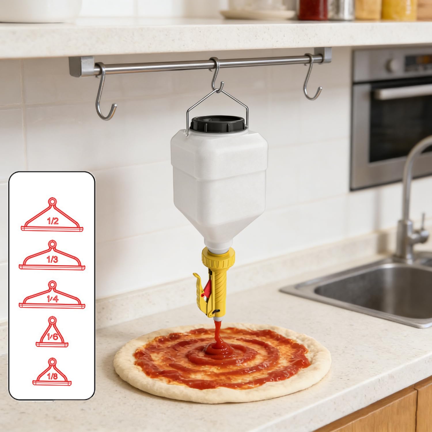 Dispensador de Salsa Colgante,Cuadrado de 5.5L,para Restaurantes,Tiendas de Patatas Fritas