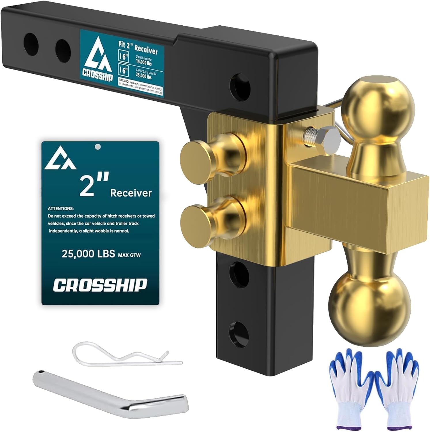 Adjustable Drawbar Trailer Hitch, Fits 2-Inch Receiver, 6-Inch Drop/Rise Drop Hitch,Solid 2" & 2-5/16" Balls Mount & Tube Shank, 25,000 LBS GTW Towing for Heavy Duty Trucks