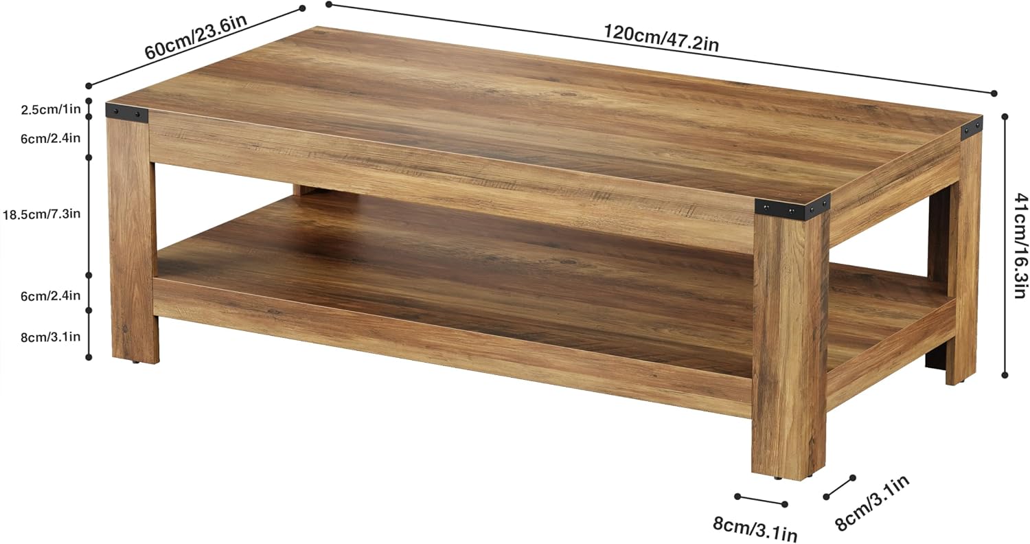 Diagram showing the dimensions of the OWIPAW Farmhouse Coffee Table.