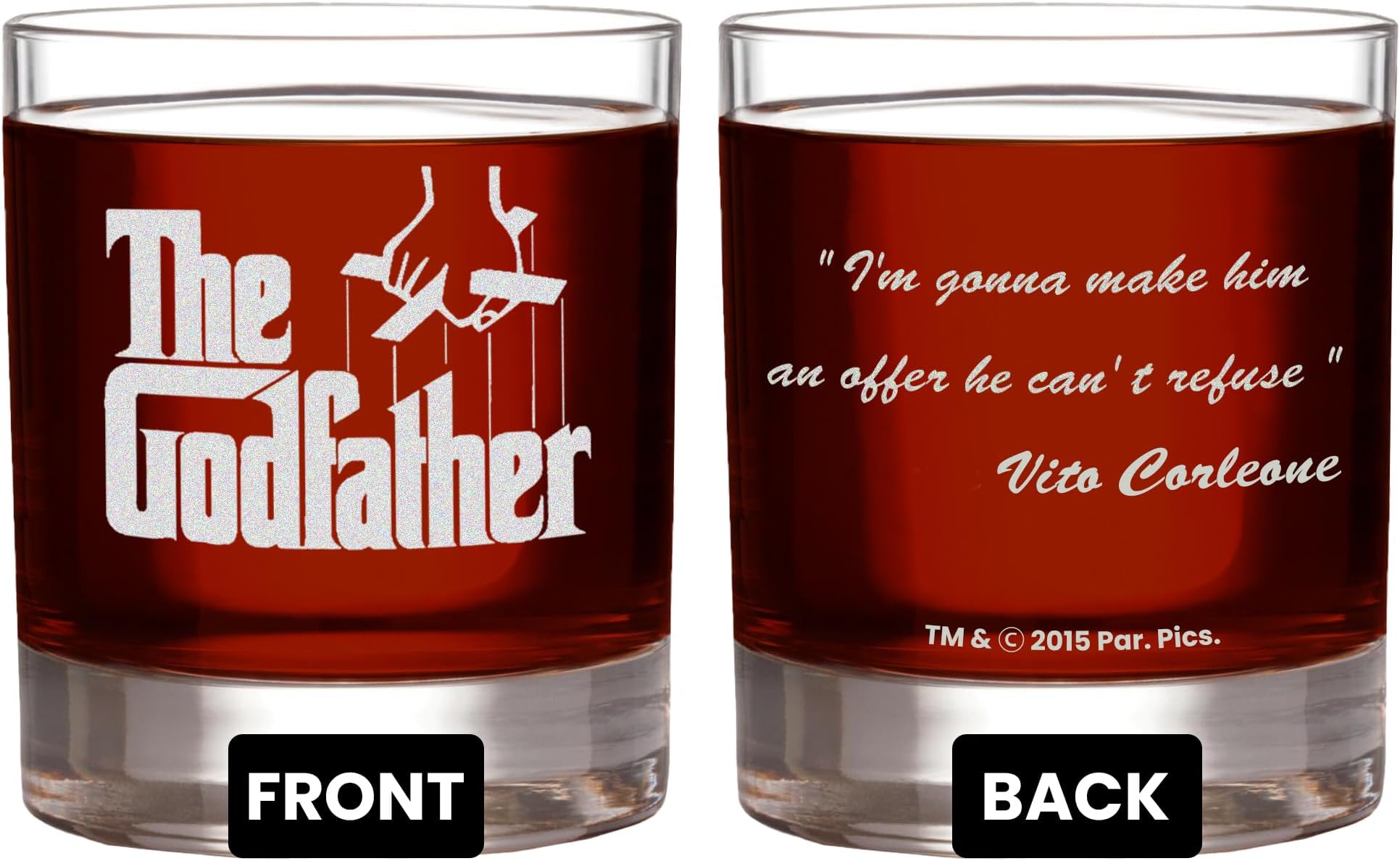 THE GODFATHER Etched Whiskey - with Logo & Quote ''I’m gonna make him an offer he can’t refuse'' Officially Licensed, Premium Quality, Handcrafted ware, 11 oz Etched Rocks