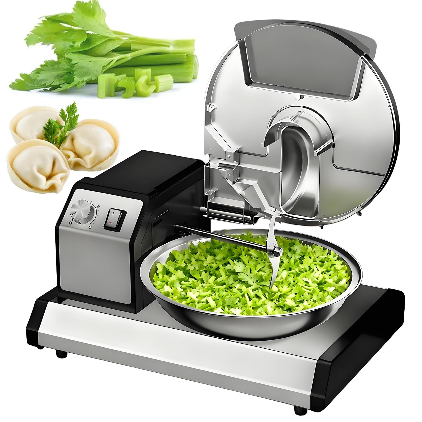 Robot da Cucina Elettrico con Timer Incorporato, Tritatutto, macina, grattugia e frullatore in Acciaio Inox da 5,5 Litri per Verdure, Noci, Aglio,