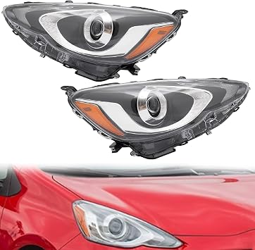2015 2016 2017 Toyota Prius C Headlight Assembly Left Driver Right Passenger Side Headlamp Housing Clear Halogen Headlight Headlamps 15-17 Prius C - A Pair