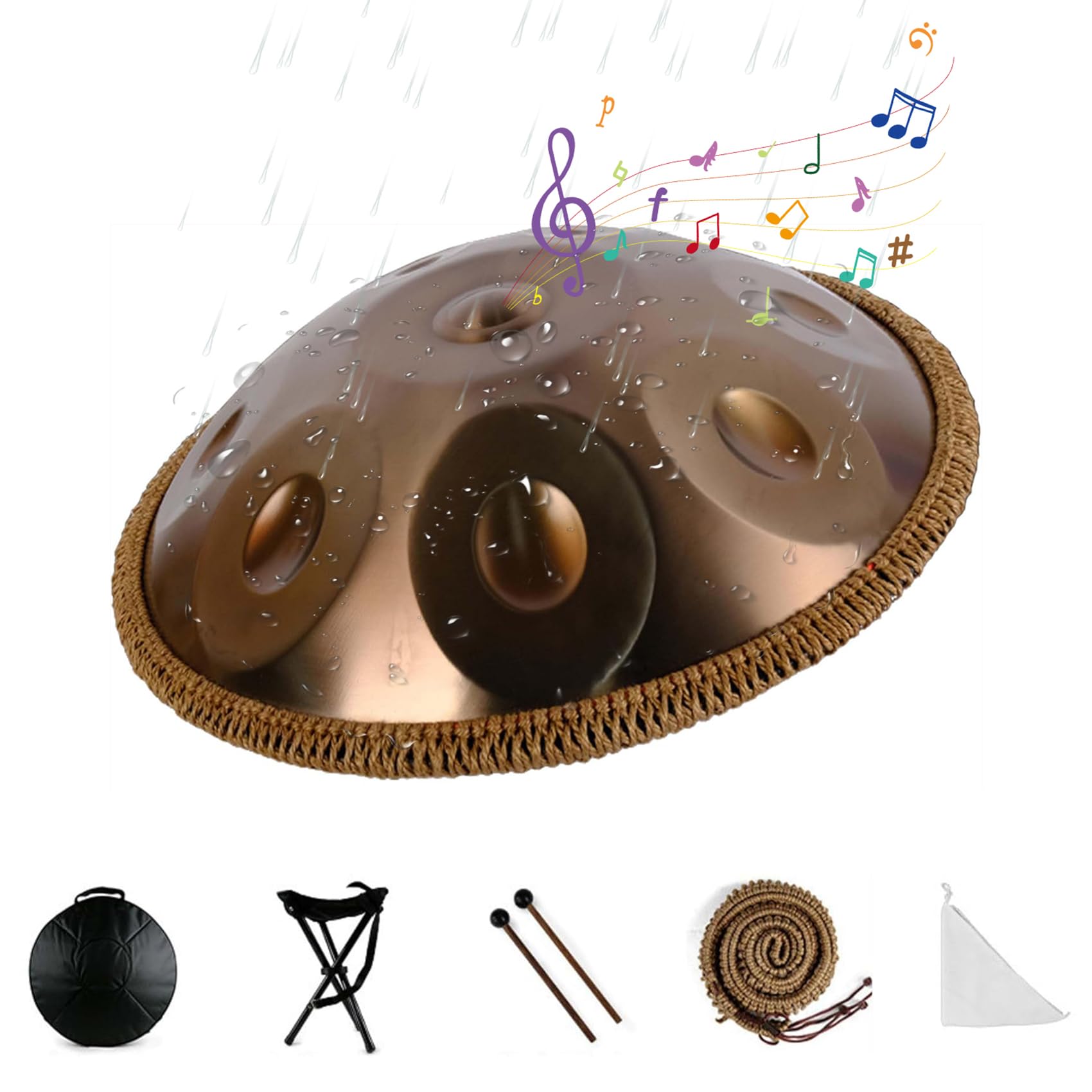 Zestawy perkusyjne Handpan 9 Note, 22-calowe instrumenty perkusyjne D-Minor 440 Hz ze stali Hand Pan, bęben deszczowy do ogrodu zewnętrznego, do dźwięku, medytacja osobista, joga