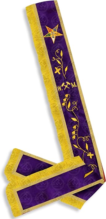 Masonic OES Worthy Patron W.M Sash Purple Velvet | Machine Embroidered Ceremonial Sash with Gold Fringe | Right to Left Wear | 43 Inch